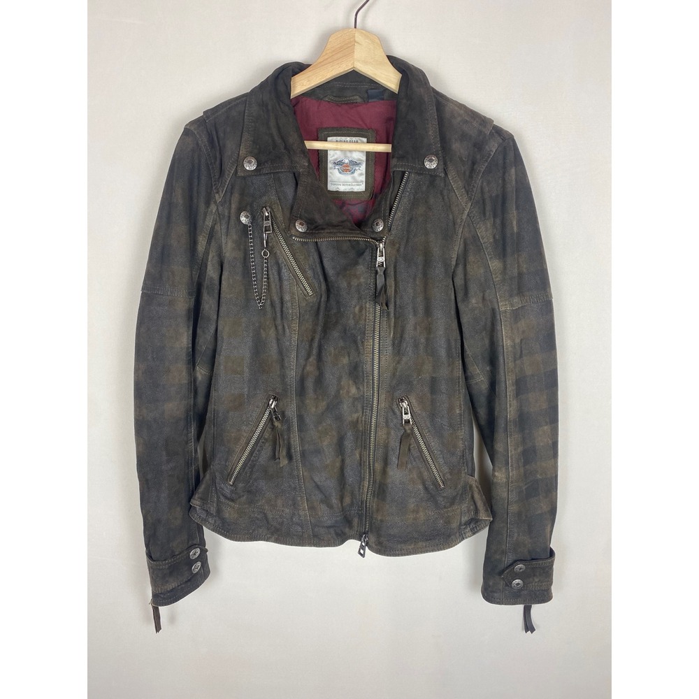 Harley-Davidson Haunt Plaid Leather Biker Jacket‎ Size Medium 97164-17VW